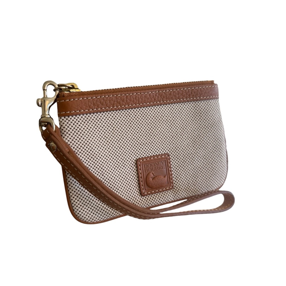 Dooney & Bourke Cream Canvas and Brown Leather Wristlet